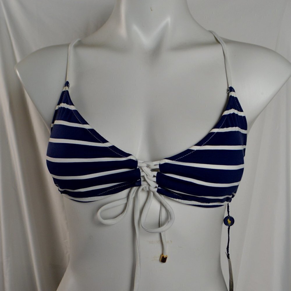 Polo by Ralph Lauren Navy & White Striped Swim Tie Front Bikini Top Size: XS
